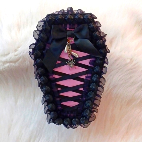 DOLLSKILL WIDOW FROSTED FARWELLS COFFIN BACKPACK REMOVEABLE STRAPS SPIDER CHARMS - Picture 2 of 12